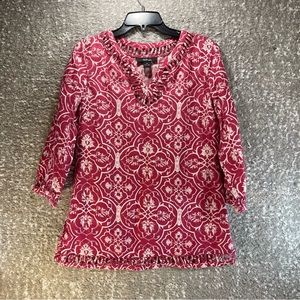 Style & Co Size 8 Petite 100% Linen Cutout 3/4 Sleeve Tunic Pink White